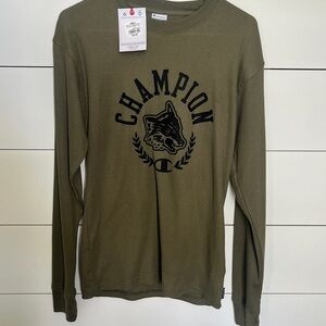 NWT Champion Olive Green Long-Sleeve Graphic Thermal Shirt